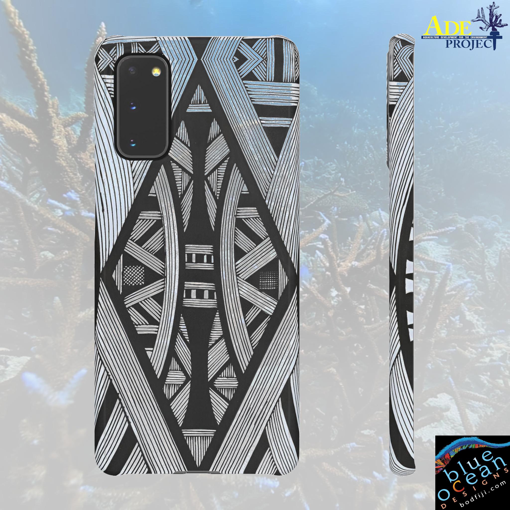 Black & White Tribal Lines Android Snap Case - Walt Smith Fiji Ocean Art - Supports ADE Reef Restoration