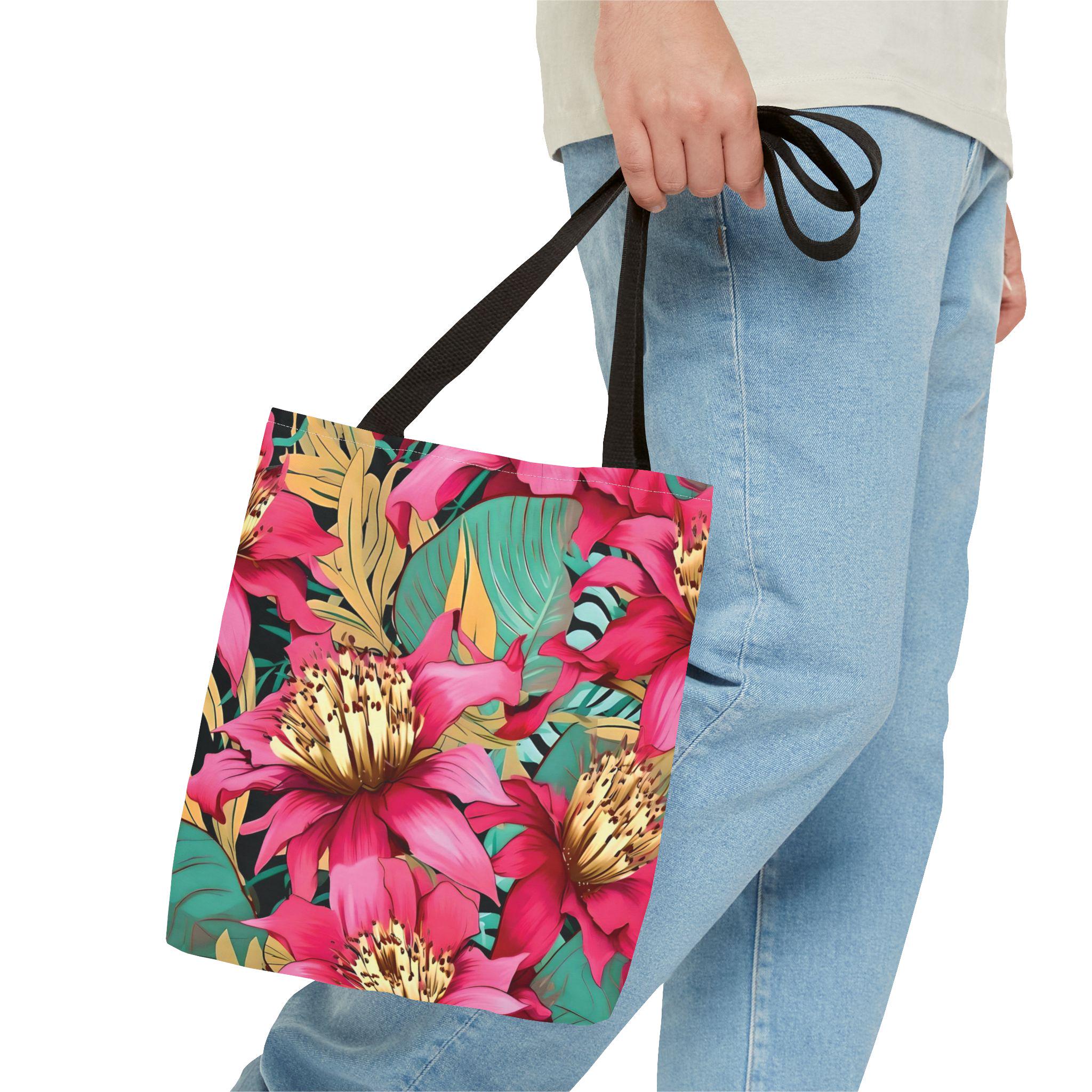 Bright Pink Tropical Floral Tote Bag | All Over Print