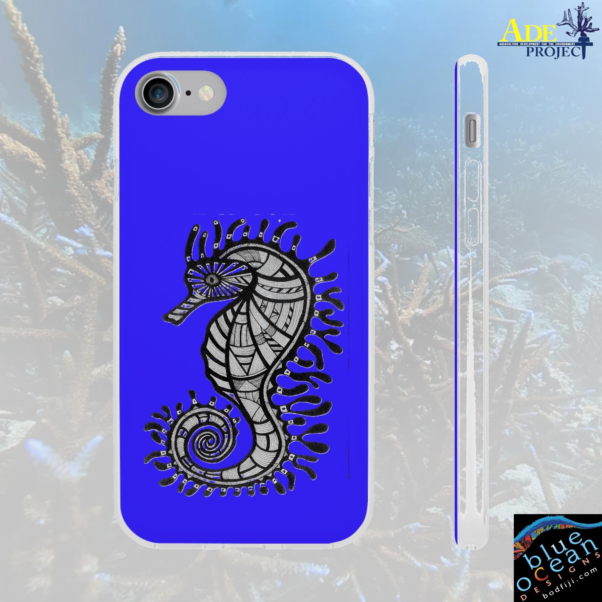 Seahorse on Blue iPhone Flexi Case - Walt Smith Fiji Ocean Art - Supports ADE Reef Restoration