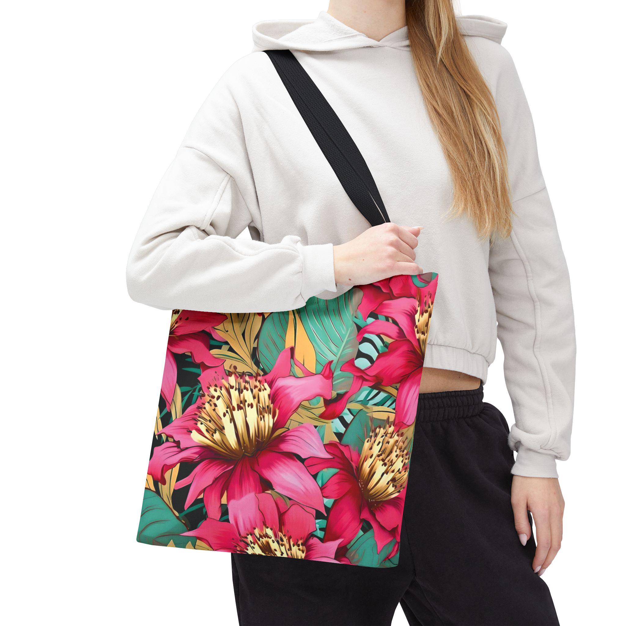 Bright Pink Tropical Floral Tote Bag | All Over Print