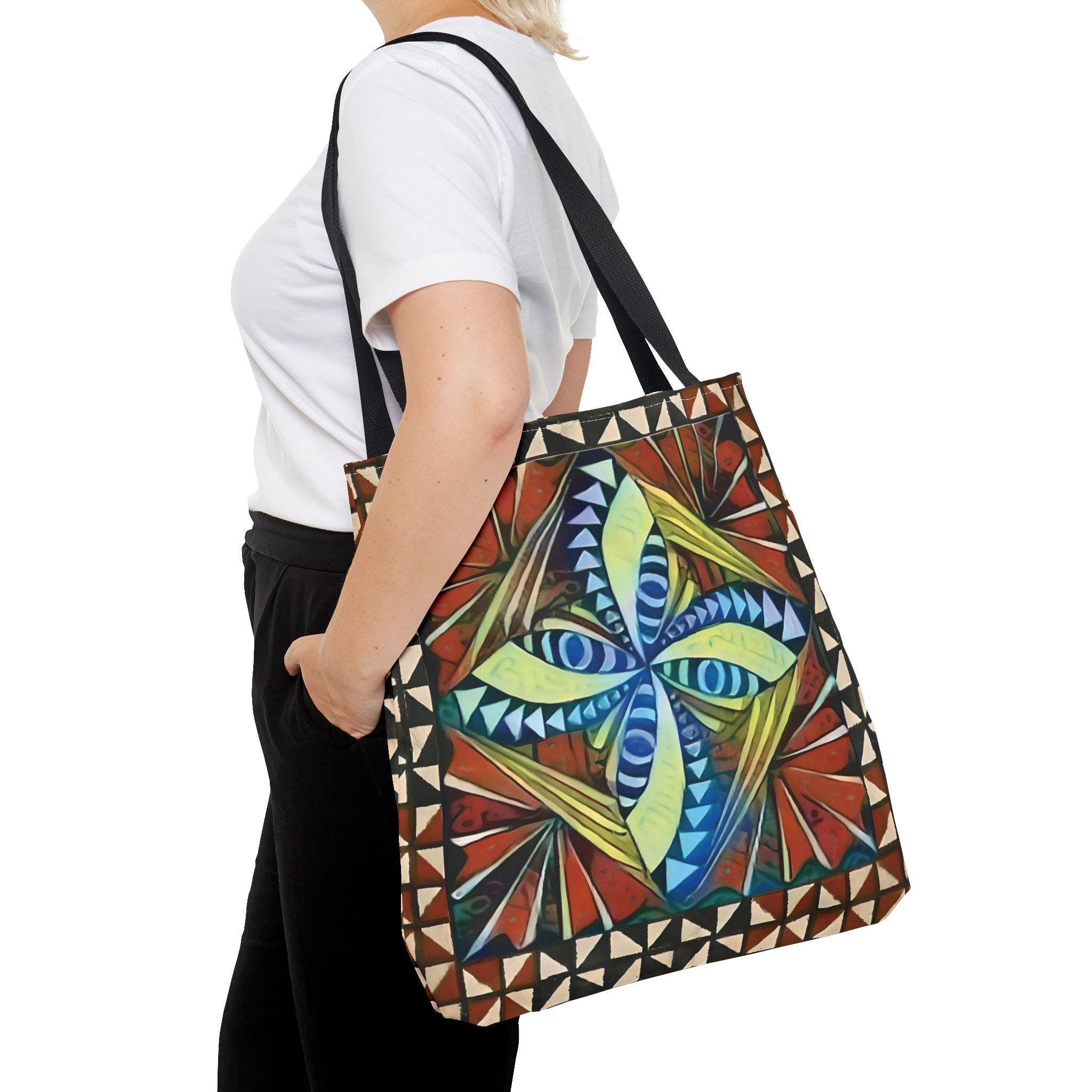 Geometric Starburst Pattern Tote Bag | Colorful Abstract Tribal Design