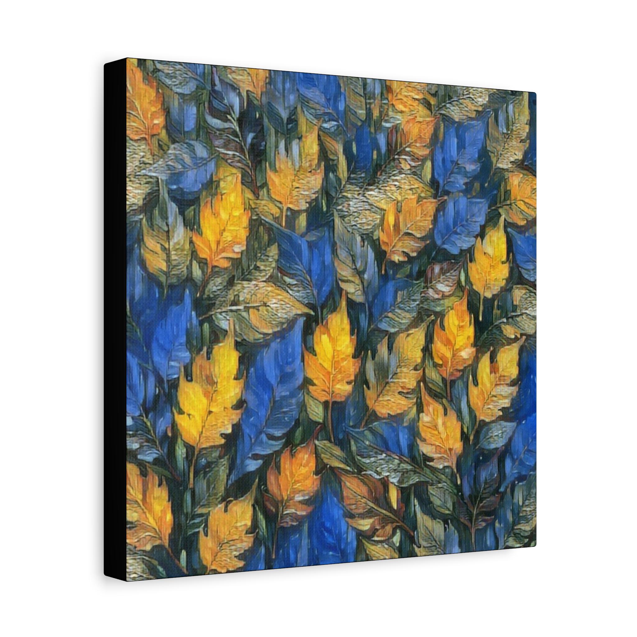 Blue And Gold Leaf Canvas Wall Art