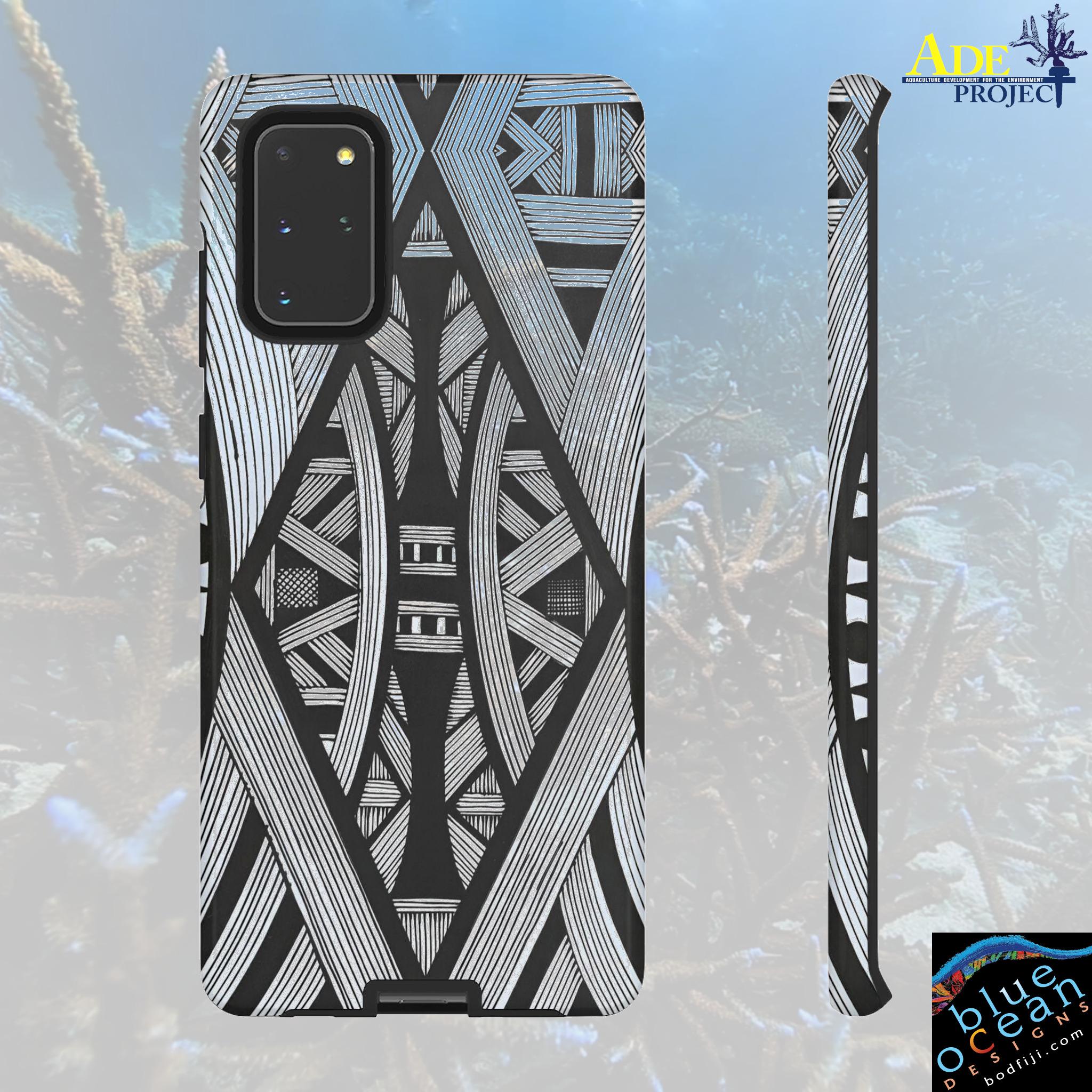 Black & White Tribal Lines Android Tough Case - Walt Smith Fiji Ocean Art - Supports ADE Reef Restoration