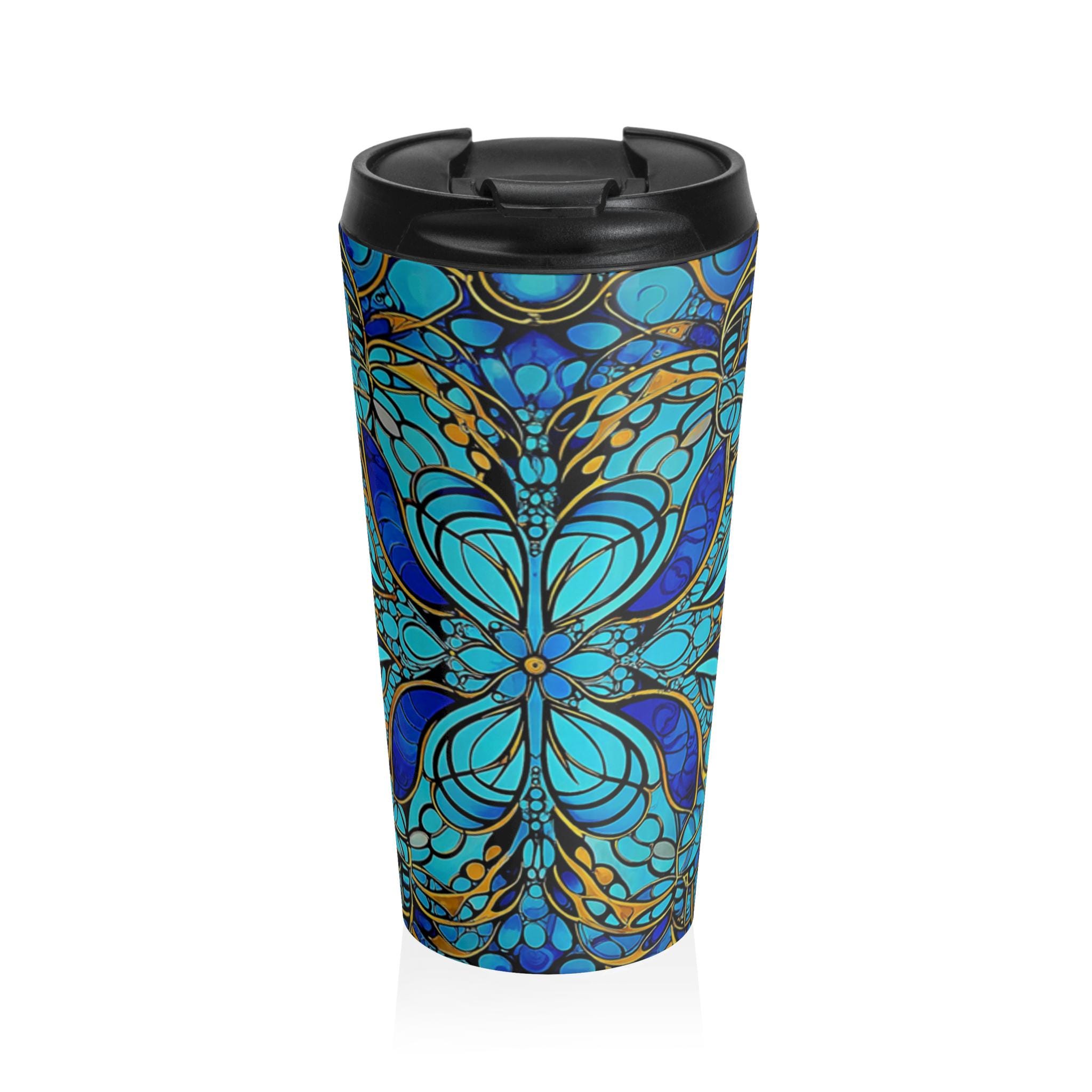 Butterfly Lobster Stainless Steel Travel Mug — Nautical Seafood Ocean Design