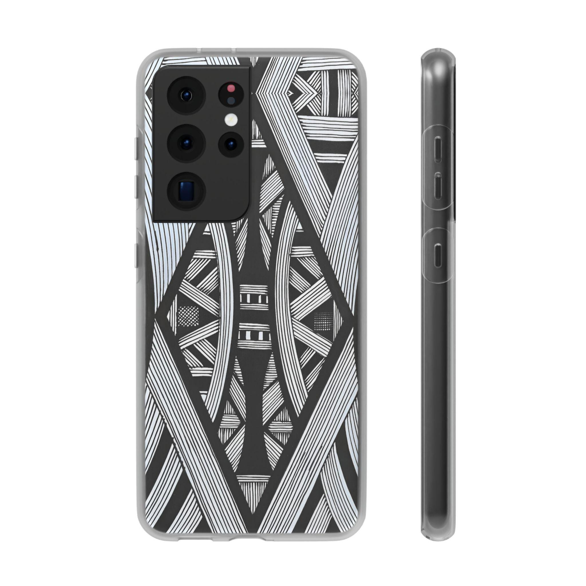 Black & White Tribal Lines Android Flexi Case - Walt Smith Fiji Ocean Art - Supports ADE Reef Restoration