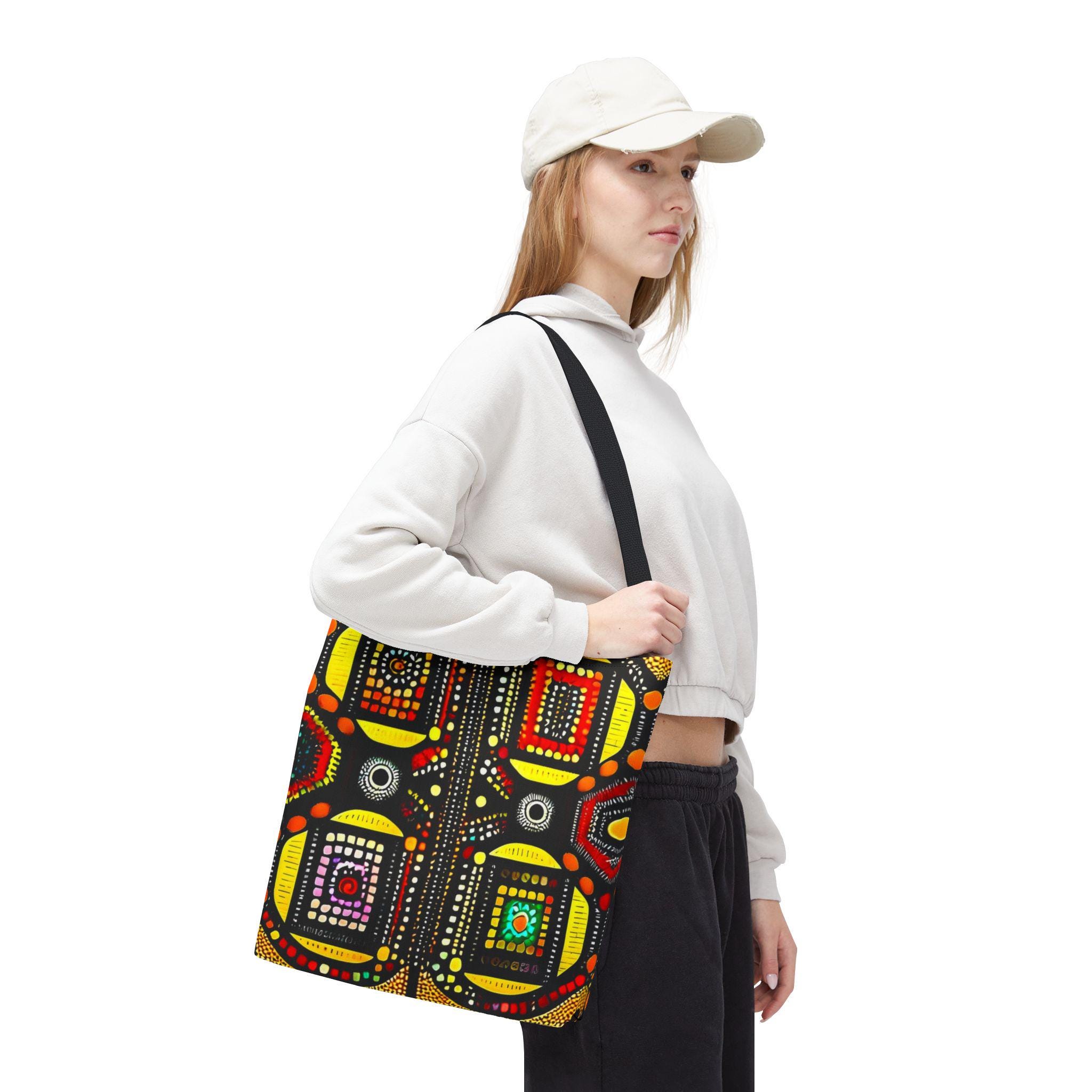 Abstract Tribal Dot Pattern Tote Bag | Colorful Geometric Artwork