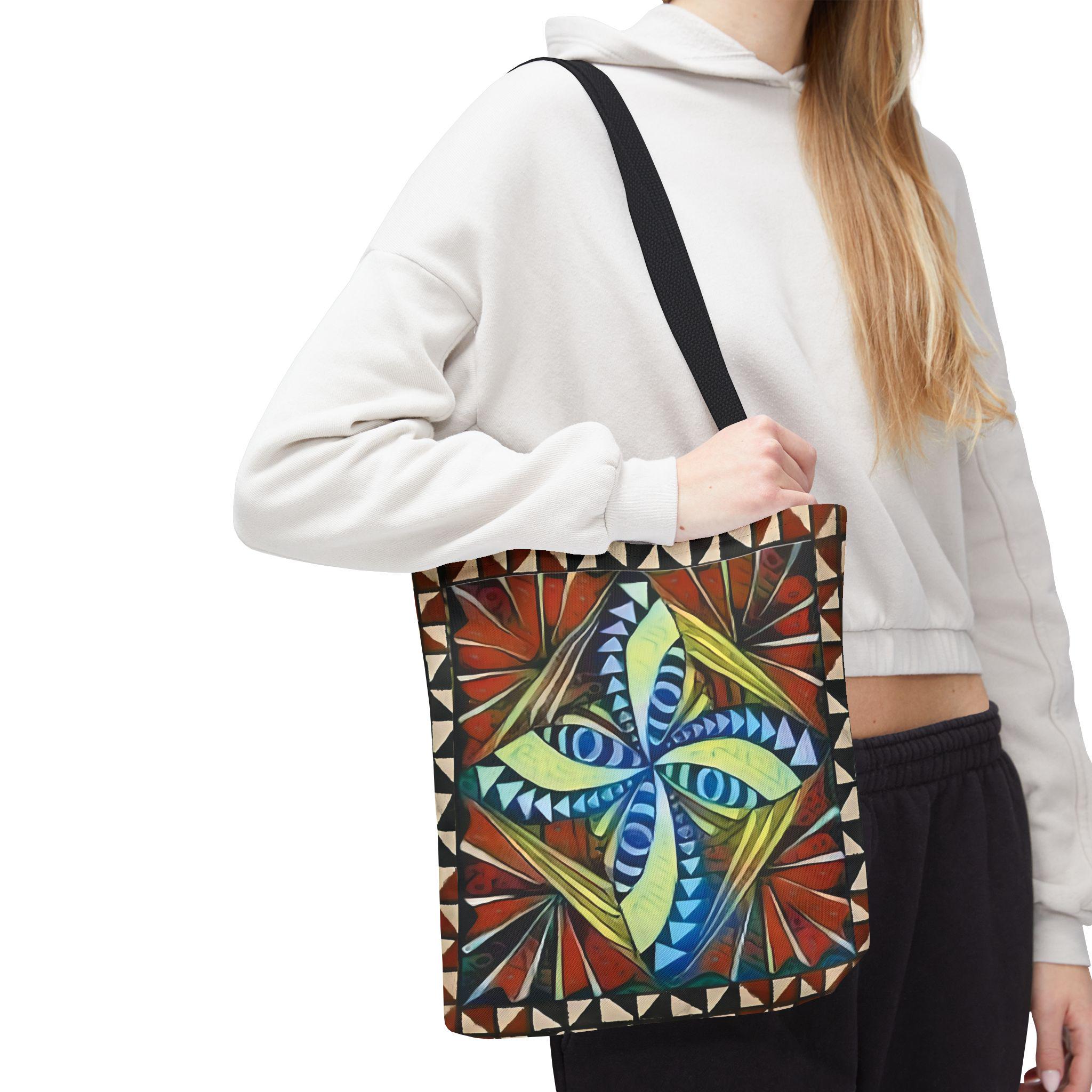 Geometric Starburst Pattern Tote Bag | Colorful Abstract Tribal Design