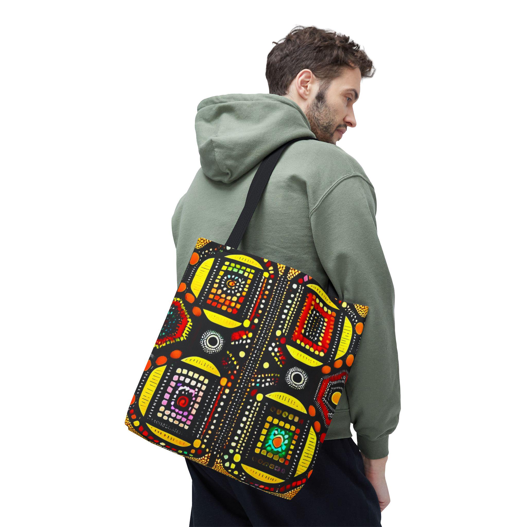 Abstract Tribal Dot Pattern Tote Bag | Colorful Geometric Artwork