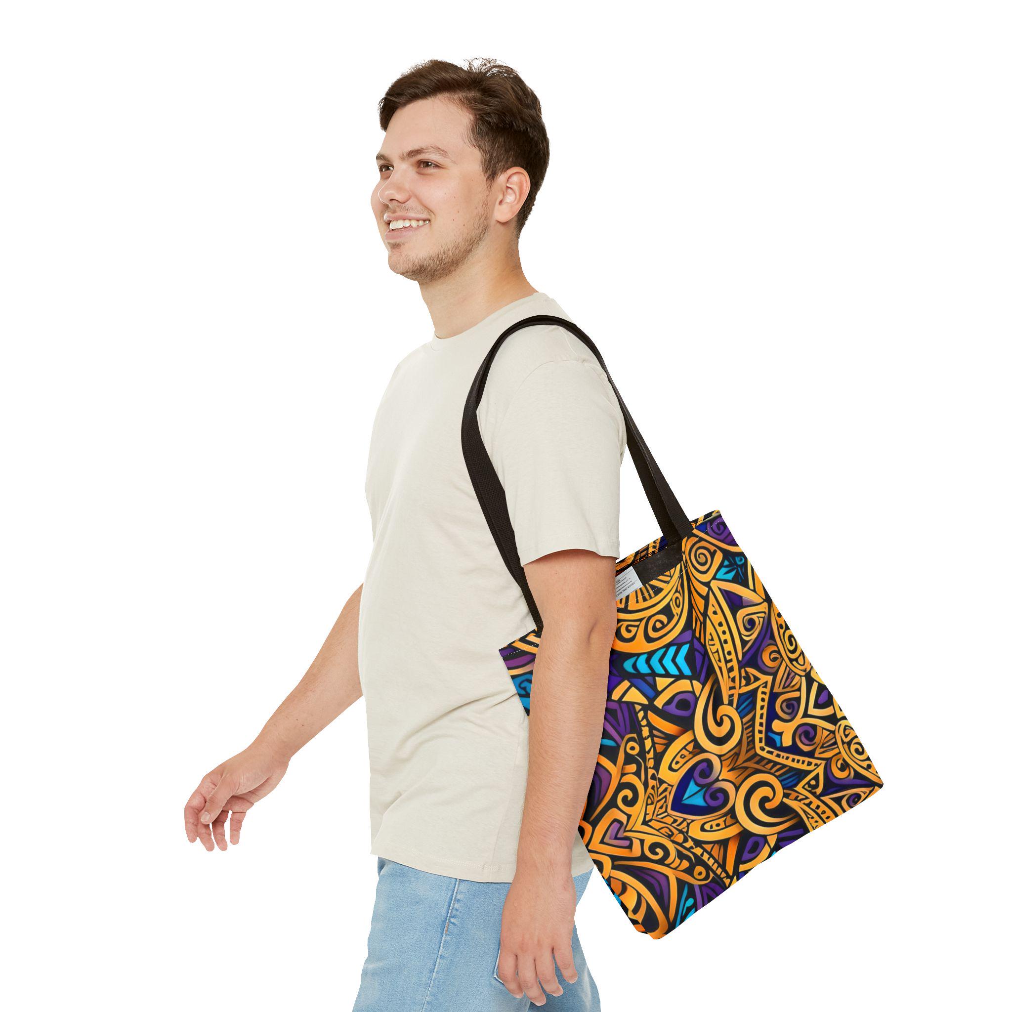 Gold Purple Mandala Tote Bag | Boho Aztec Pattern