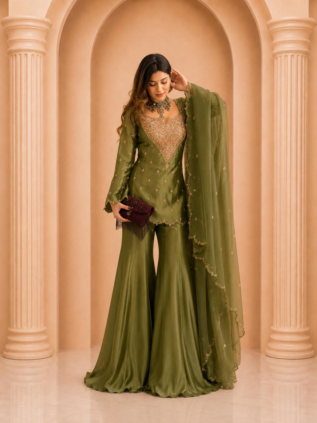 palazzo dresses for party Beautiful soft sequence party wear long stylish gown with front slit with palazzo pant. Fits size 38, 40, 42