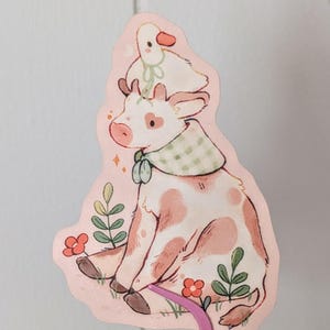 Ko och anka 3x2,5 | vattentät vinylklistermärke | matt klistermärke | cottagecore | sött brevpapper
