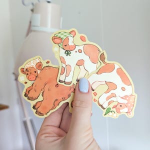 Klistermärkespaket med söta kor | matt vinylklistermärkesset | cottagecore decor stationery