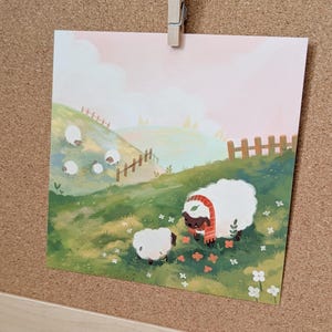 Sheep Field art print | 6x6 art print | matte finish | textured cotton paper | cute decor image 3