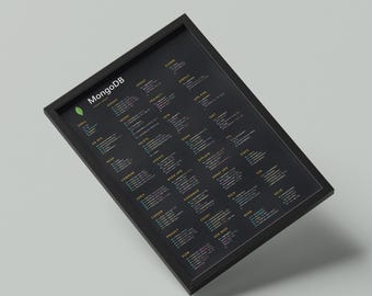 MongoDB Cheat Sheet Poster, NoSQL Developer Wall Art, Database Reference Print, Dark Tech Decor