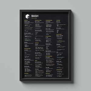 Bash Cheat Sheet Poster, Linux Command Line Reference, Terminal Commands Printable, Instant Download