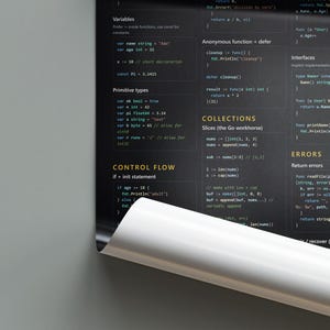 Go Programmiersprache Spickzettel Poster - Nebenläufigkeit, Funktionen, Strukturen & Schnittstellen Referenz Wandkunst Bild 4