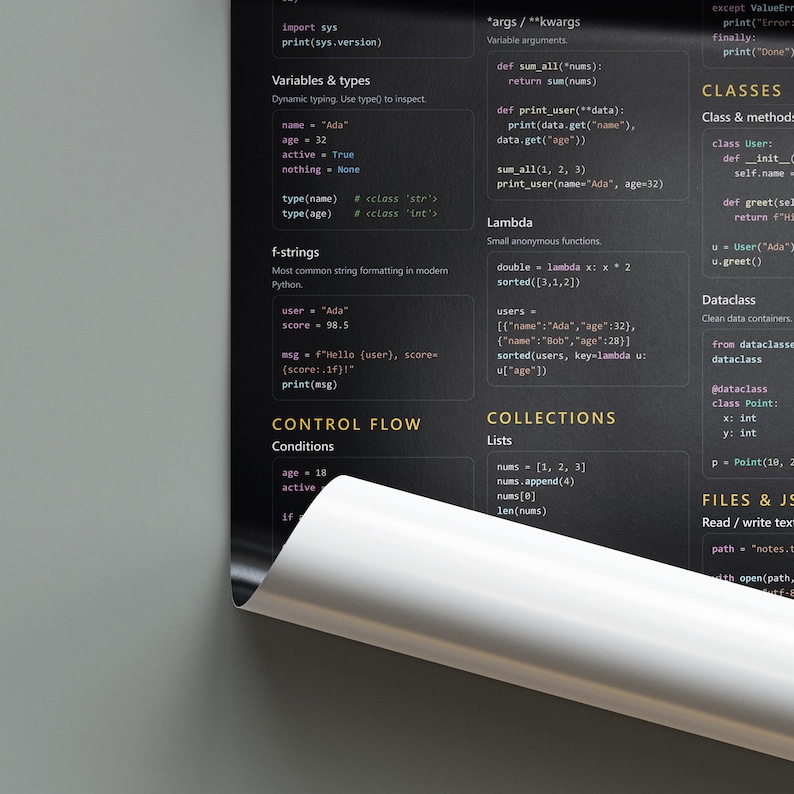 Python Cheat Sheet Poster | Developer Reference (Instant Download) image 3