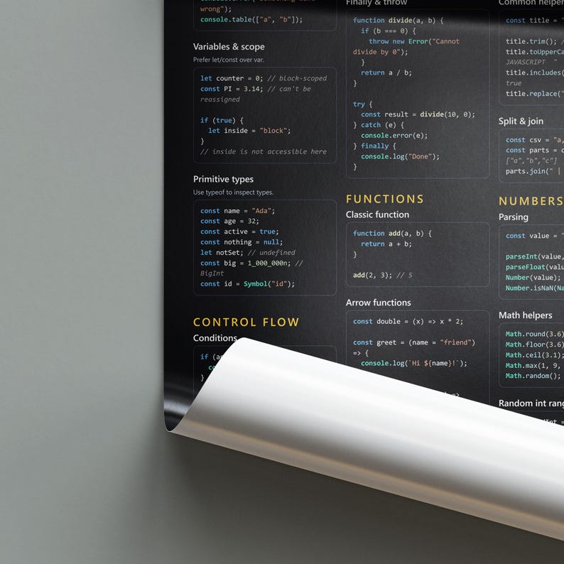 JavaScript Cheat Sheet Poster | Coding Reference for Developers (Instant Download) image 7