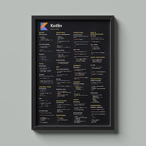 Póster de la hoja de trucos de programación de Kotlin: arte mural de referencia para desarrolladores