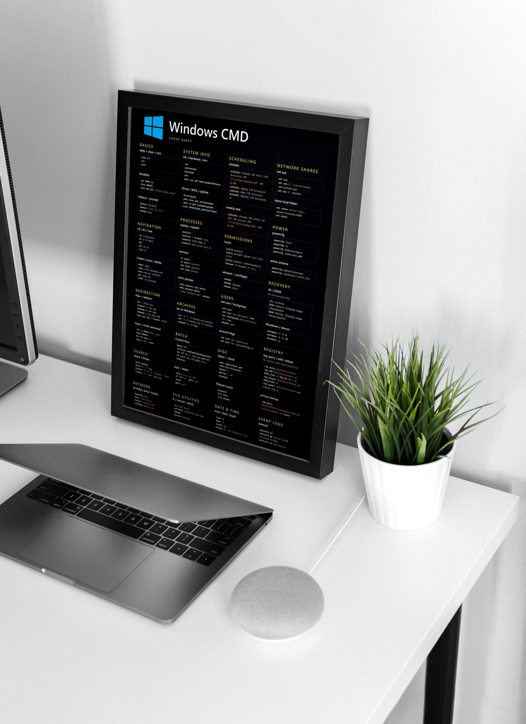 Windows CMD Cheat Sheet Poster – Command Prompt Reference Wall A - Etsy
