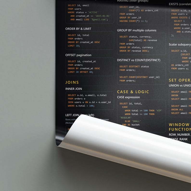 SQL Cheat Sheet Poster | Developer Office Decor (Instant Download) image 5