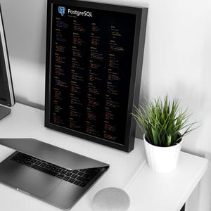 Plakat z ściągawką PostgreSQL, grafika ścienna dla programistów SQL, wydruk referencyjny bazy danych, wystrój w stylu dark tech zdjęcie 6