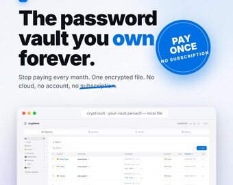 Offline Password Manager | Encrypted Vault, One-Time Purchase (Digital Download)