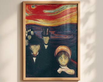 Edvard Munchs Angst, een beroemd schilderij van Edvard Munch (1894) — Afdrukbare kunstposter voor aan de muur