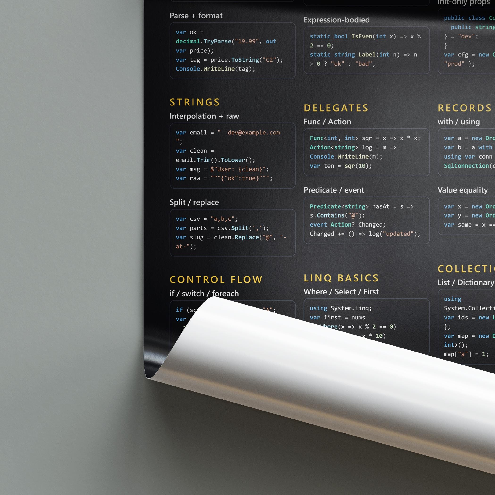 C# Programming Cheat Sheet Poster – Developer Reference Wall Art - Etsy