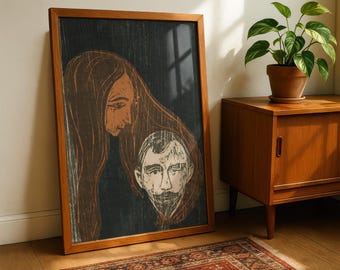 Mannenhoofd in vrouwenhaar van Edvard Munch (1896) — Afdrukbare kunstposter voor aan de muur