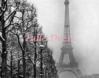 Snowy Paris Black and White Eiffel Tower Holiday Glittery Winter Snow Customized Christmas Cards (set of 10)