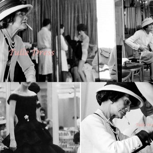Coco Chanel at Work Custom Stationary or Party Invitations in Black and White Greeting Cards Blank, Monogrammed or with Chanel Quotea image 1