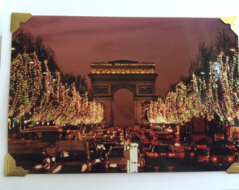 Holiday Arch de Triumph Glittery Light Tree Lined Path in Paris Christmas Customized Cards (set of 10)