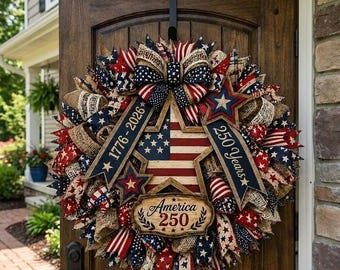 America 250th Years Wooden Wreath, Patriotic Eagle Door Sign Plaque, Patriotic Eagle Door Sign, 1776-2026 USA Anniversary,2D PRINTED PRODUCT