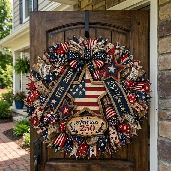 America 250th Years Wooden Wreath, Patriotic Eagle Door Sign Plaque, Patriotic Eagle Door Sign, 1776-2026 USA Anniversary,2D PRINTED PRODUCT