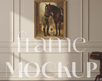 Antique Frame Mockup, Vintage Gold Picture Mockup, Art Gallery Template PSD JPG 4:5
