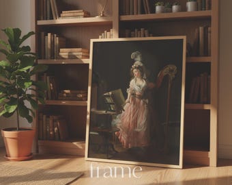 Mockup med tunn träram | Konstdisplay för bokhylla | Mysigt bibliotek PSD | Minimalistisk mockup 4:5