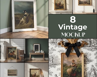 Mockup-paket med vintageram | Mockup-set med fransk lantlig design | Cottagecore-dekor | PSD JPG