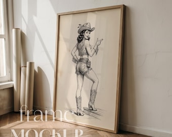 Retro träram Mockup PSD | Solbelyst konstnärsstudio Mockup | Boho inredning | 2x3-förhållande