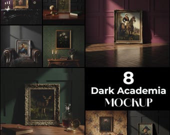 Mörk Academia Mockup-paket | Stämningsfull vintage-ramuppsättning | Viktoriansk gotisk interiör | PSD JPG