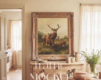 Mockup för bondgård | Vertikal PSD 4:5 | Cottagecore-dekor | Kökskonstdisplay | Canva JPG | Vintageinredning