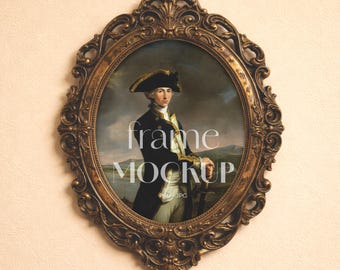 Baroque Oval Gold Frame PSD JPG, Antique Portrait Mockup, 4:5 Size