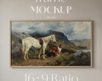 TV-modell med vintageram i ljus trä | Minimalistisk smart-TV i 16:9 PSD Jpg
