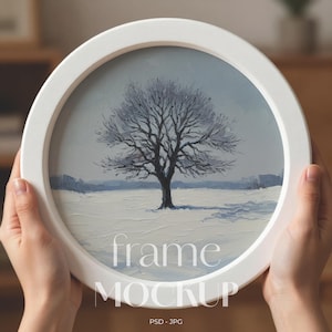 White Circular Frame Mockup, Minimalist Round Frame PSD JPG, 1:1 Ratio