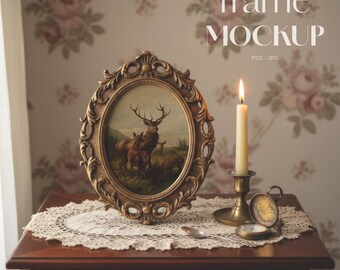 Grandmillennial oval rammodell 3:4 | Viktoriansk konst | PSD JPG | Canva-modell