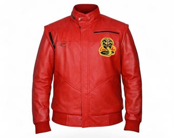 Cobra Kai Red Leather Bomber Jacket – Karate Kid TV Show Cosplay Coat for Men