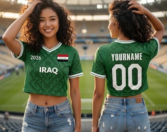 Custom Iraq Soccer Jersey Crop Top, Personalized Iraq Football Shirt, Iraq 2026 National Team Tee, Custom Name and Number Gift