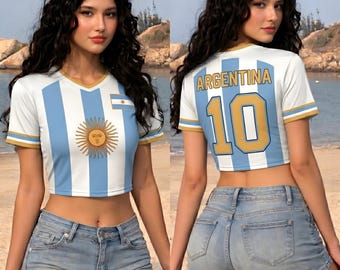 Custom Argentina Soccer Jersey Crop Top, Personalize Argentina Football Shirt,Sun of May Graphic, Argentina Adult Jersey,Argentina Fan Gift