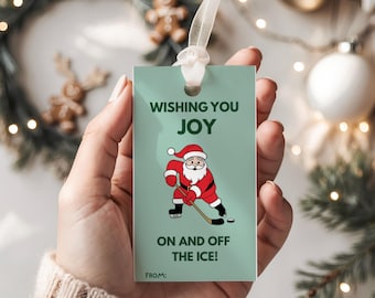Hockey Santa Christmas Gift Tag Printable | Hockey Coach Gift | Ice Hockey Team Favor | Girls Boys Sports Holiday Tag | Instant Download
