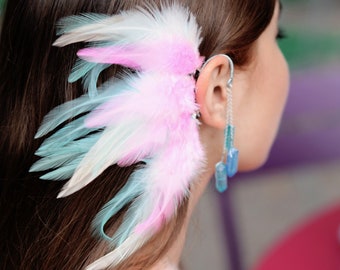 Feather Ear Cuff, Ear Cuff, Feather Earrings, Ear Wrap, Feather Ear Wrap, Hair Headpiece, Festivals, OOAK, Ear Jacket, Festival Ear Cuff